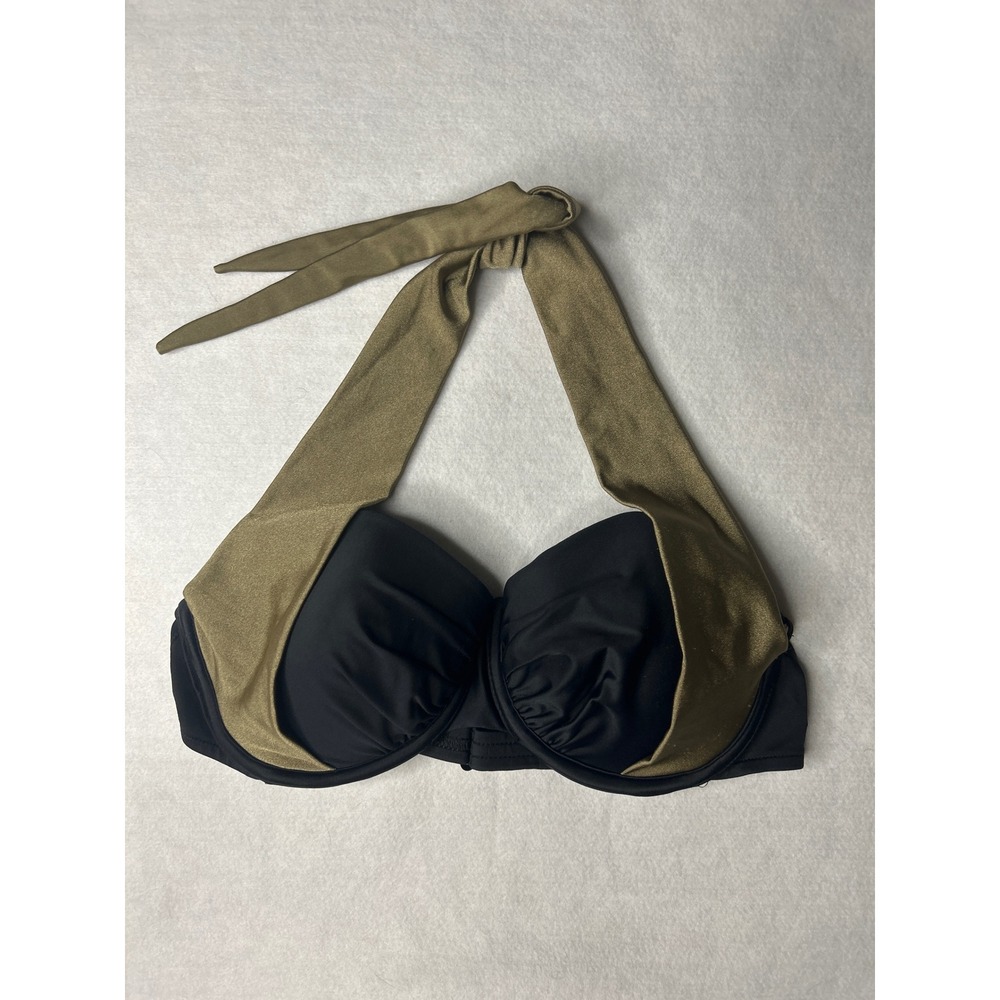 VENUS Black and Gold Halter Bikini Top C Cup Underwire Padded Swimwear‎